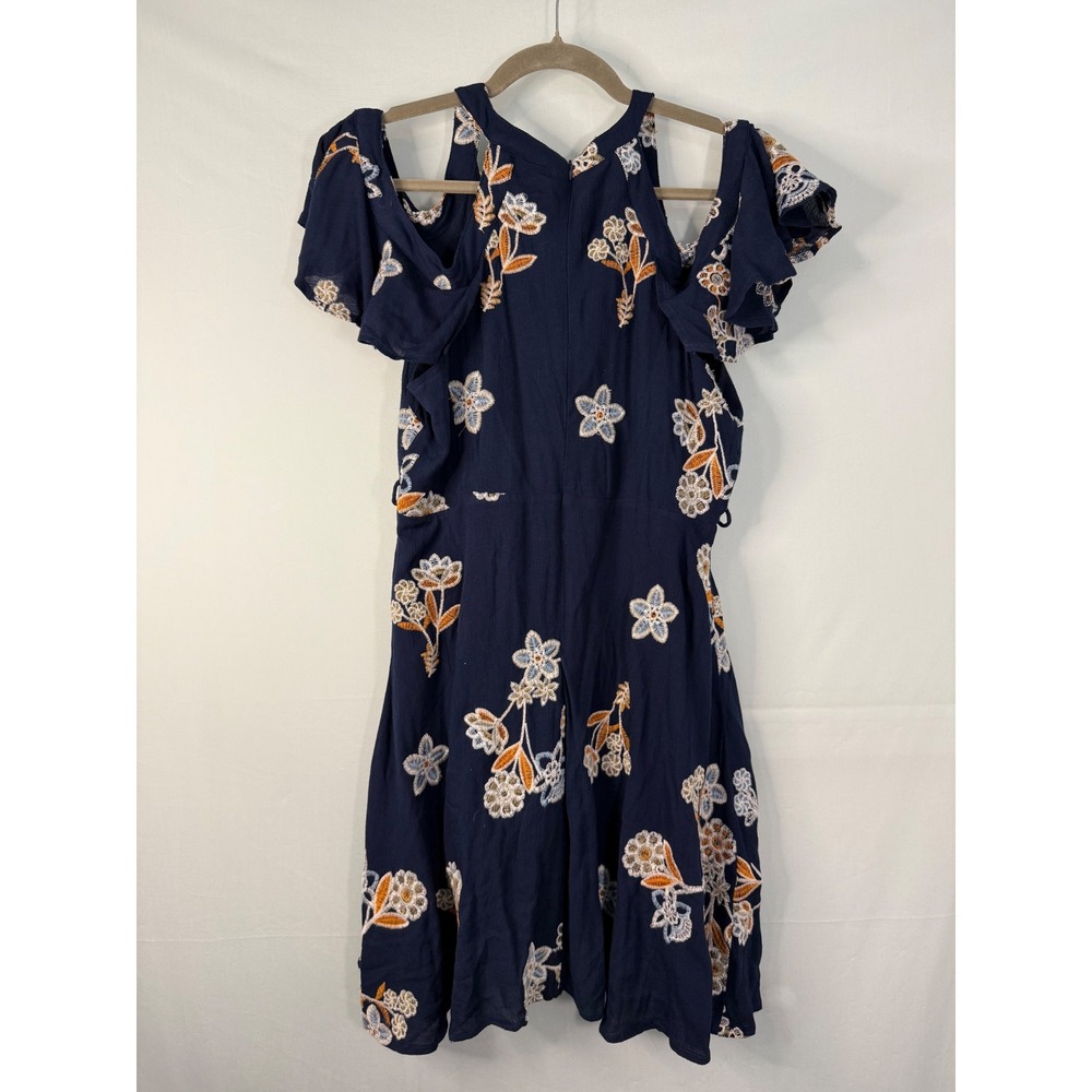 J.O.A. Embroidered Cold Shoulder Mini Dress Women Medium Navy Blue Floral BC5928 - Picture 6 of 8